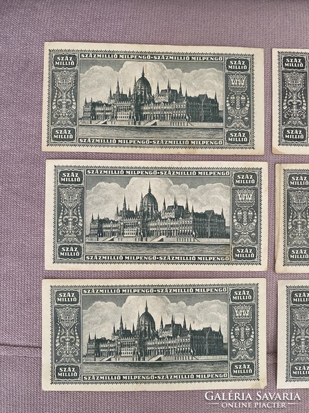 6 db Százmillió milpengő 100000000 milpengő 1946  Ropogós bankjegyek