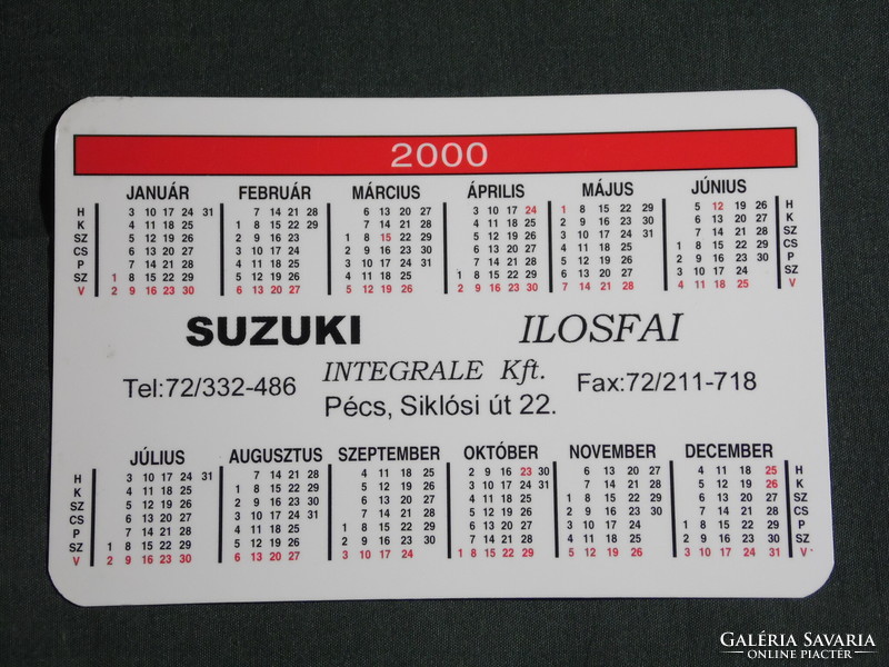 Kártyanaptár, SUZUKI autó, Ilosfai márkakereskedés, szerviz, Pécs, 2000, (6)