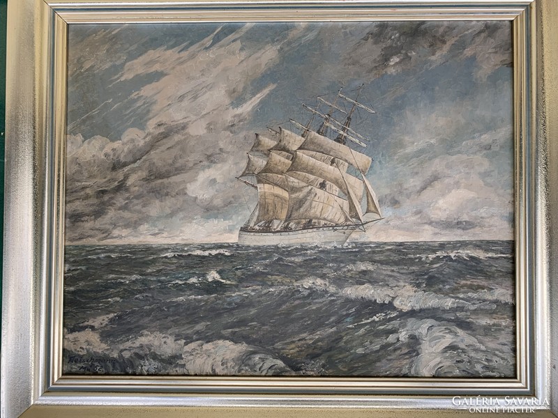 Old framed ship oil painting.