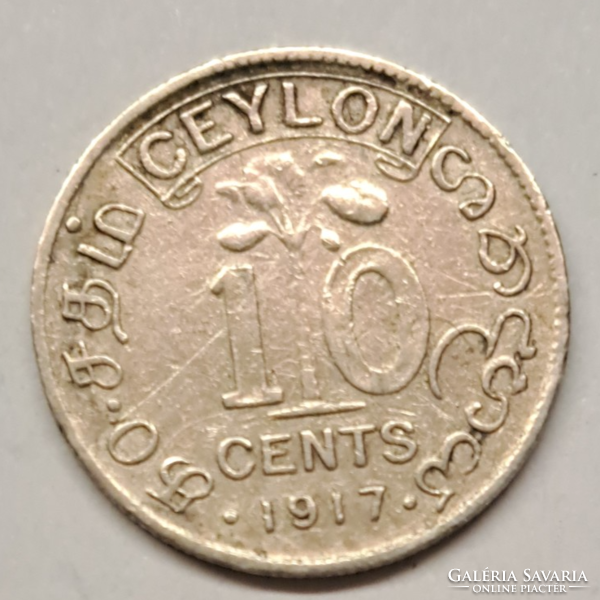 Ceylon V. György .500 ezüst 10 Cent 1917. (H/42)