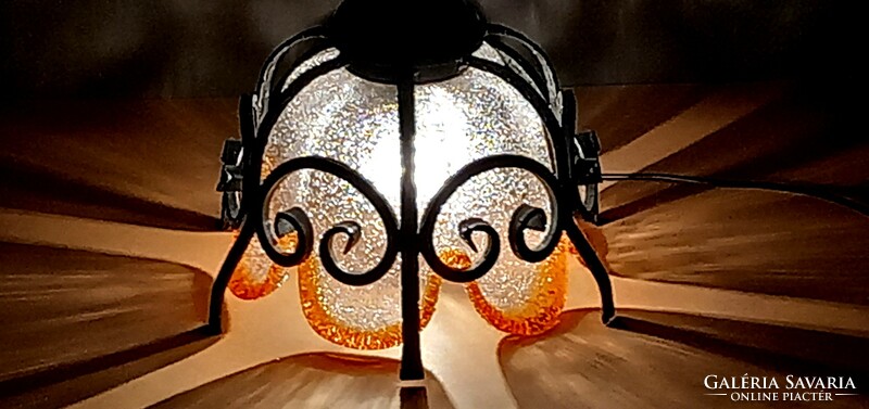 Wrought iron ceiling lamp with Murano lampshade, negotiable art deco design