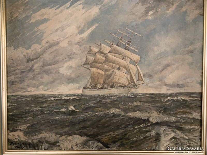 Old framed ship oil painting.