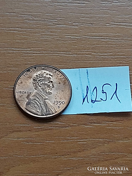 Usa 1 cent 1990 d, abraham lincoln, copper-zinc 1251