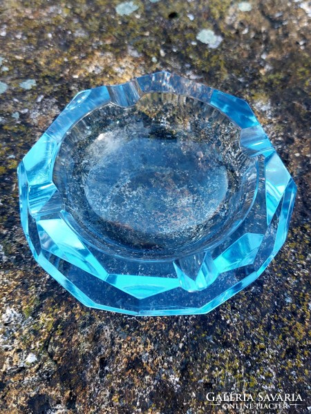 Blue polished glass ashtray.