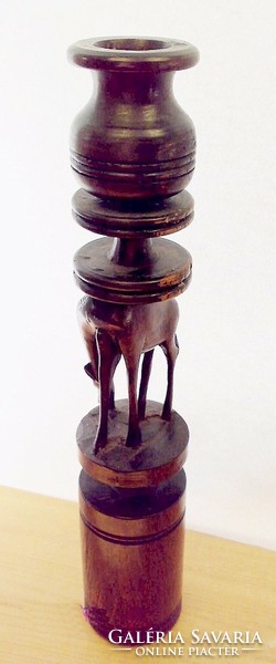 Exotic craft carving. Grazing giraffe, African hardwood candle holder