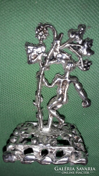 Antik ezüstözött ón szobor miniatúra " Ádám és az almafa, a Megkísértés " 7 x 5 cm a képek szerint