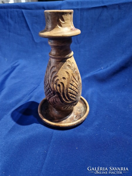 Small mihály korond ceramic candle holder that looks like wood carving