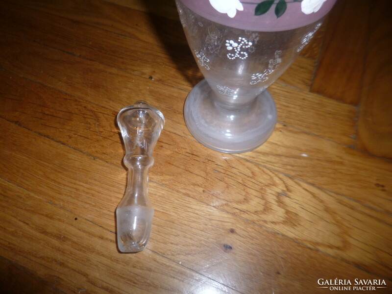 Antik fúvott festett üveg csücsös kiöntő palack