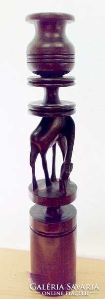 Exotic craft carving. Grazing giraffe, African hardwood candle holder