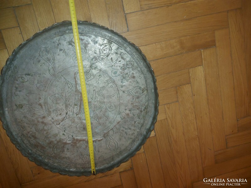 Antique, 51 cm bronze/red copper bowl, with worn silver plating, 3 kg