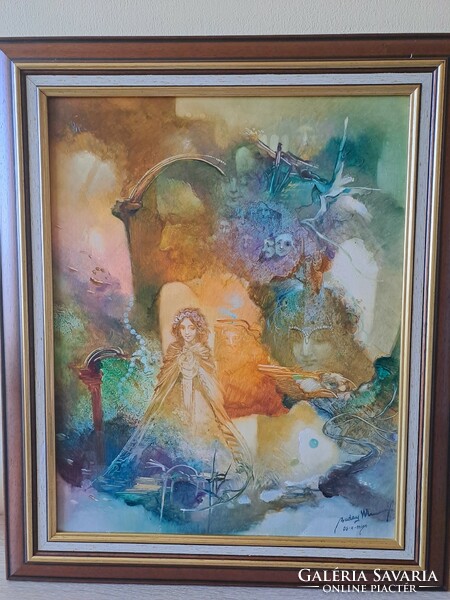 Mihály Buday - Thalia's entrance oil painting 40x50 cm