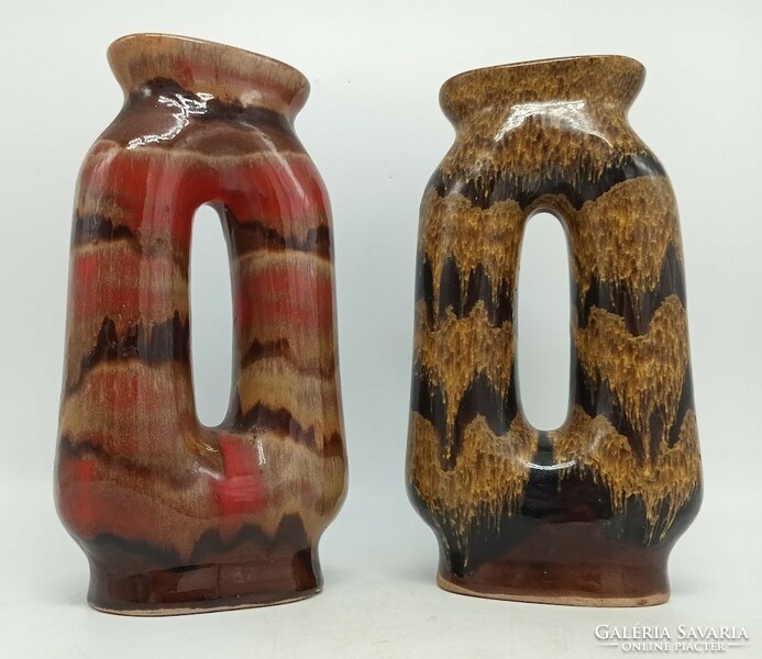 2 Retro vases, special shape, Hungarian applied art ceramics, one marked, 23.5 cm pair