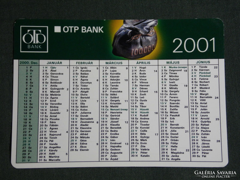 Card calendar, otp savings bank, bank, name date, 2001, (6)