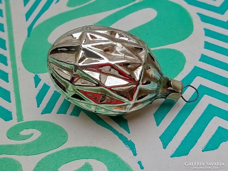 Old glass Christmas tree ornament silver mini glass ornament