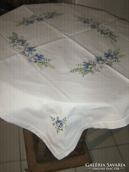 Beautiful embroidered small cross-stitch vintage tablecloth