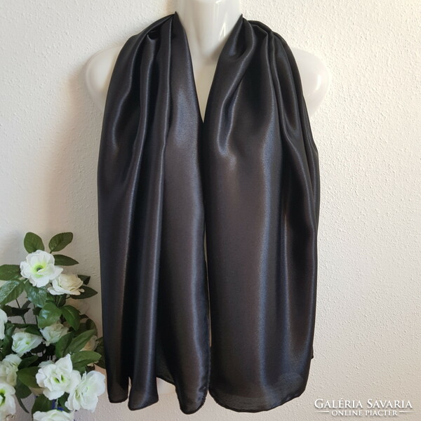 New, custom-made black satin scarf, shawl, shawl, stole
