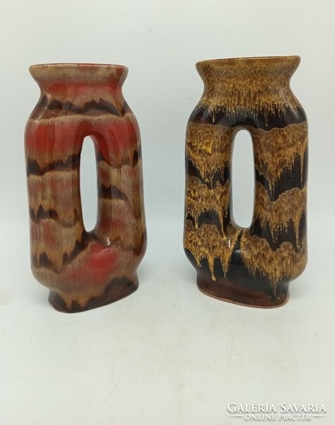 2 Retro vases, special shape, Hungarian applied art ceramics, one marked, 23.5 cm pair