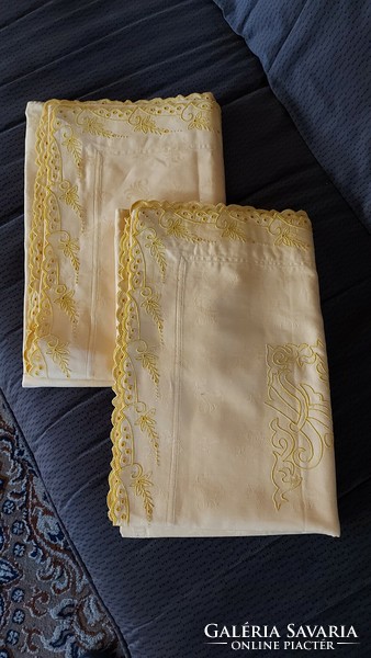 Rare yellow embroidered lace cushion cover large pillow