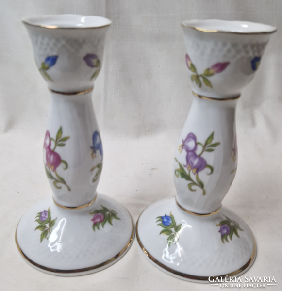 Hollóháza rare painted porcelain candle holders are sold together in perfect condition
