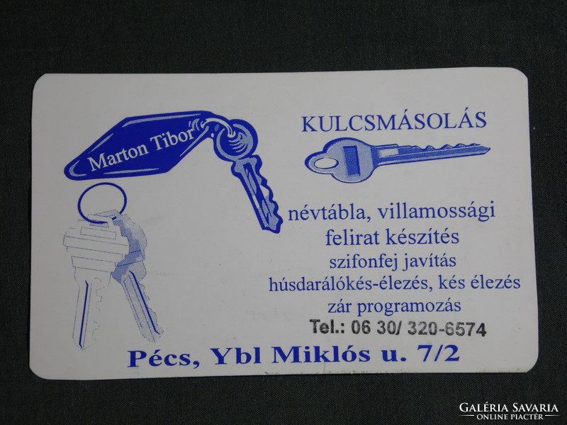 Kártyanaptár, Marton Tibor kulcsmásolás, kés élezés, Pécs , 2001, (6)