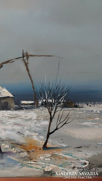 I discounted it! Zoltán Hornyik painting, oil on wood fiber: winter