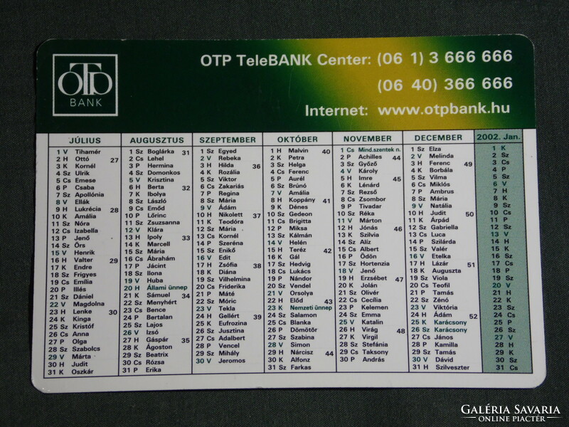 Card calendar, otp savings bank, bank, name date, 2001, (6)