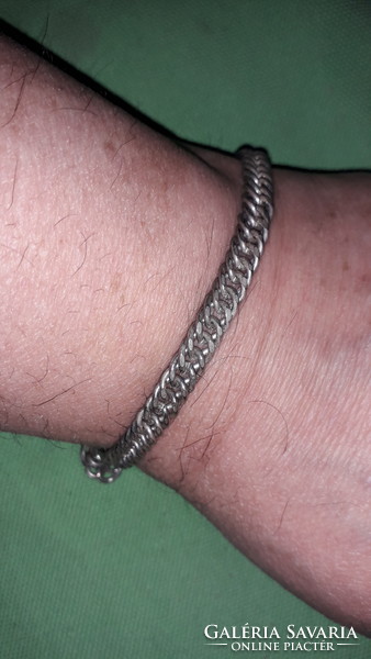 Old thick silver-plated metal chain, panzer chain flat and twisted link bracelet 19 cm as shown in the pictures