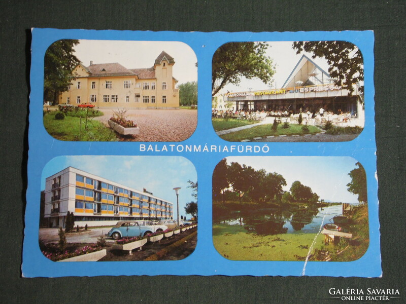 Postcard, Balatonmária spa, mosaic details, festetics castle, hotel, Pannonia restaurant, press, port