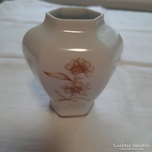 Hollóházi fedeles váza barna virágmintával