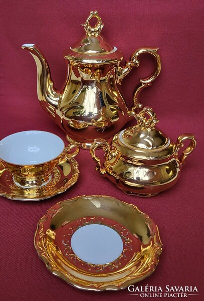 Richly gilt gkc bavaria german porcelain coffee pot jug sugar bowl cup saucer plate