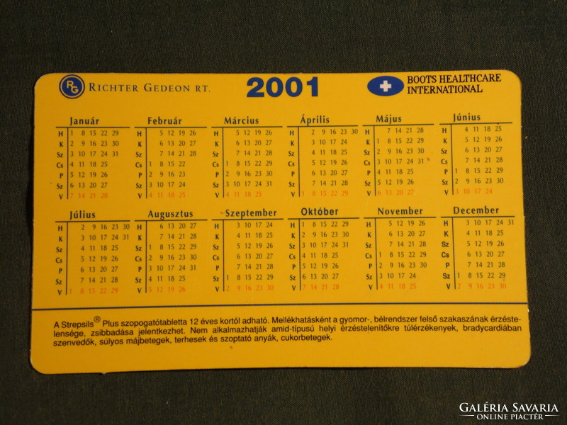 Card calendar, richter gedeon pharmaceutical company, strepsils plus, pain reliever tablets, 2001, (6)