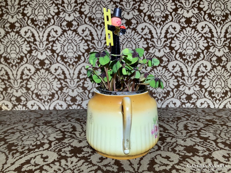 Vintage virágos kerámia kaspó - mini virágtartó 6 cm-es belső átmérővel