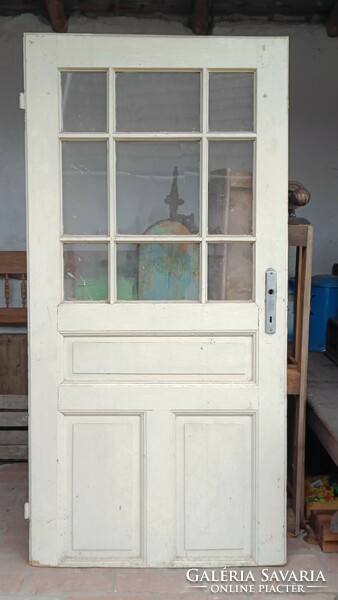 Bontott antik kazettás üveges paraszt fa ajtó