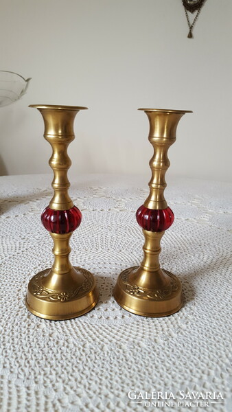 Pair of decorative copper candle holders by Laura Ahsley