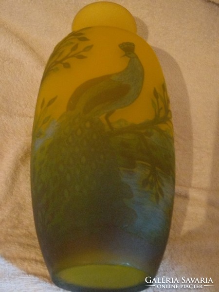 Beautiful colorful peacock pattern galle vase 33 cm high