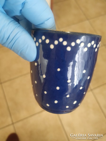 Ceramic blue and white polka dot 2 cups, sugar bowl for sale!