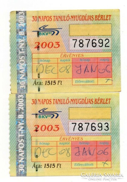 Bkv pass December 2003 serial number in 2 pairs