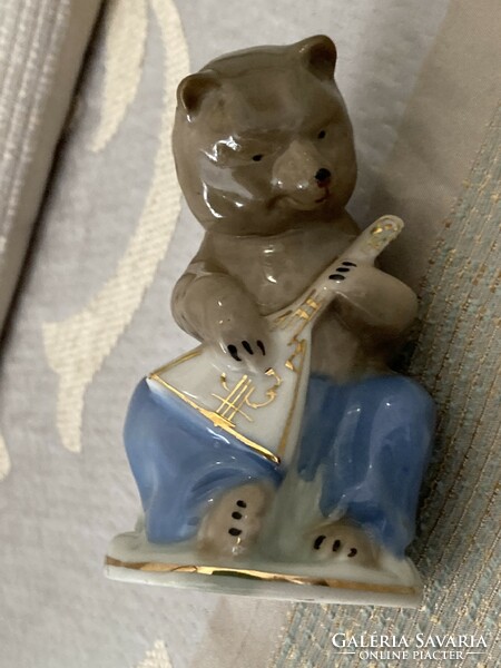 Russian porcelain balalaika teddy bear figure
