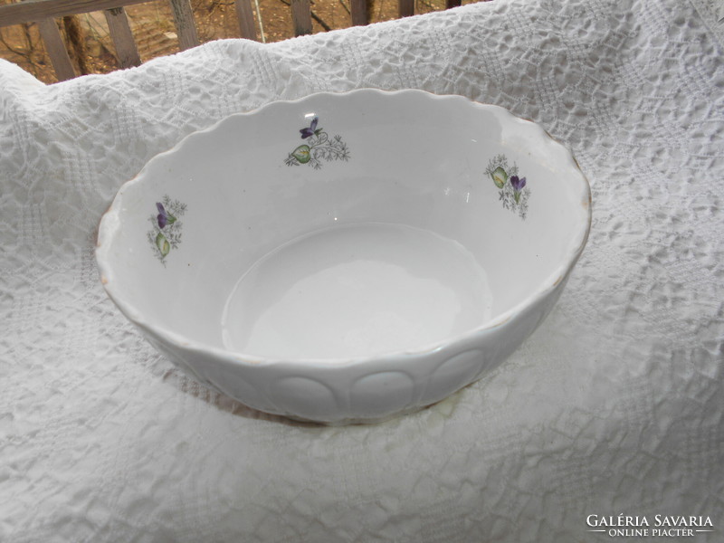 Antique violet-patterned porcelain stew and patty bowl