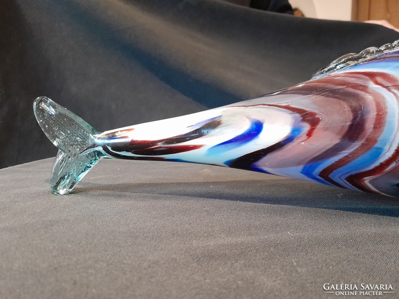 Ritka nagy 50 cm hosszú régi cseh üveghal