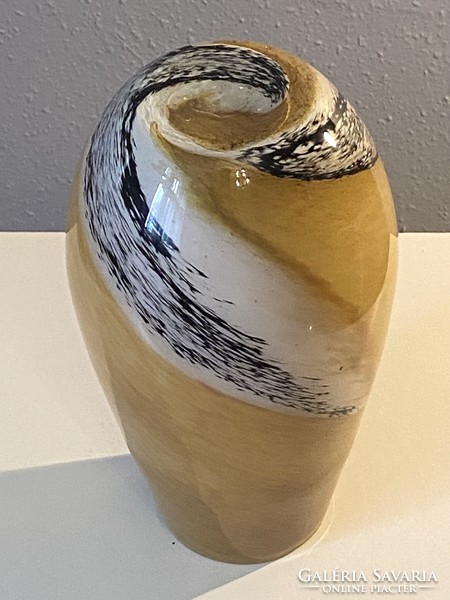 Glass design vase decorated with yellow bubbles, 29 cm