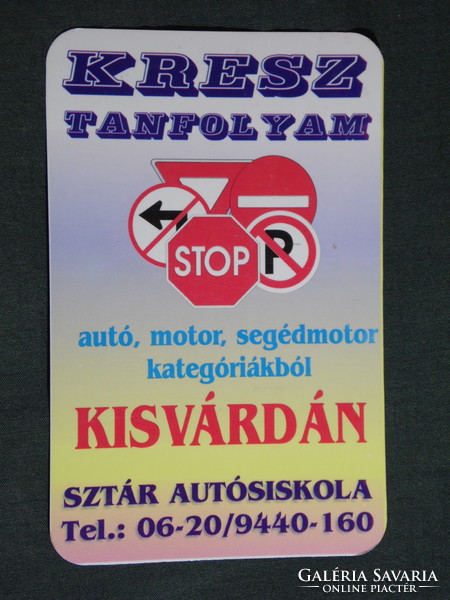 Kártyanaptár, Sztár autósiskola, Kisvárda, grafikai rajzos, KRESZ tábla, 2001, (6)