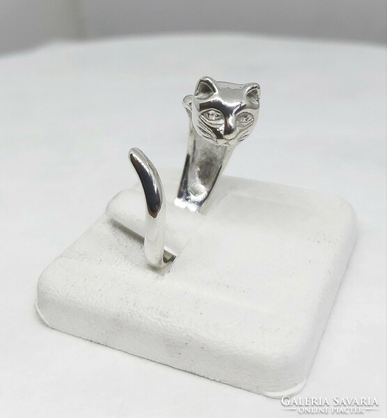 Ezüst macska, cica gyűrű, állítható