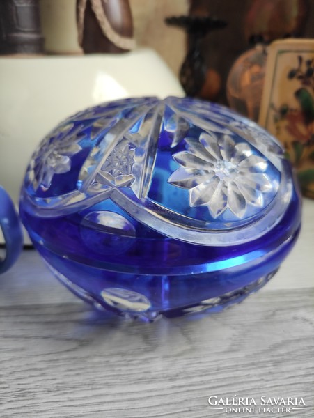 Blue polished lead crystal antique bonbonier with lid