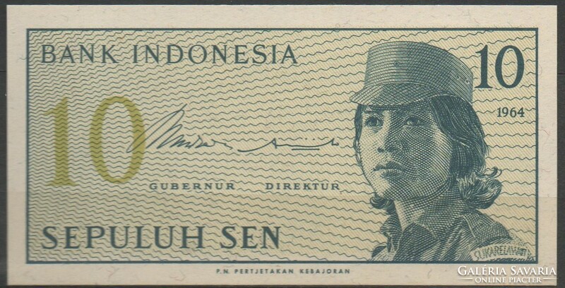 D - 061 -  Külföldi bankjegyek: 1964 Indonézia  10 sen  UNC