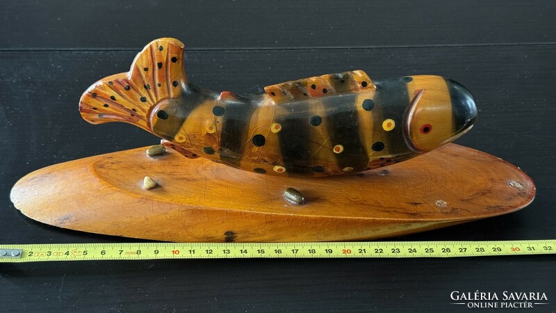 Wooden ornamental fish with base