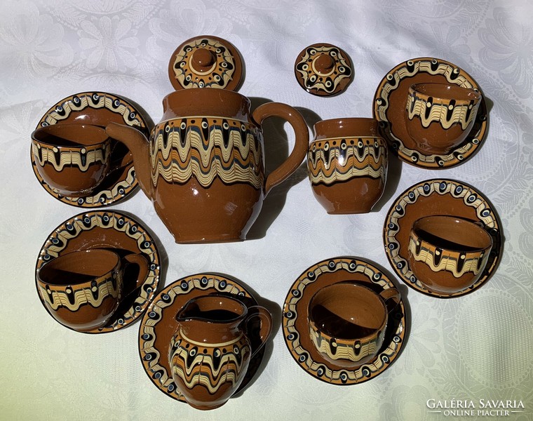 Retro Bulgarian peacock feather ceramic mocha coffee set pitcher cup sugar holder