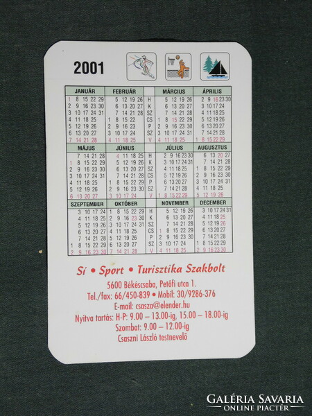Kártyanaptár, Sí Sport Turisztika szaküzlet,szerviz,kölcsönző, Békéscsaba, 2001, (6)