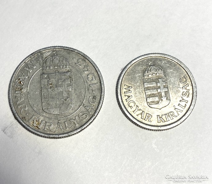 2 Pieces 2 pengő 1943 and 1 pengő 1944 Kingdom of Hungary