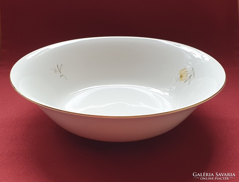 Porcelán tál tálaló mély tányér arany széllel virág mintával köretes leveses